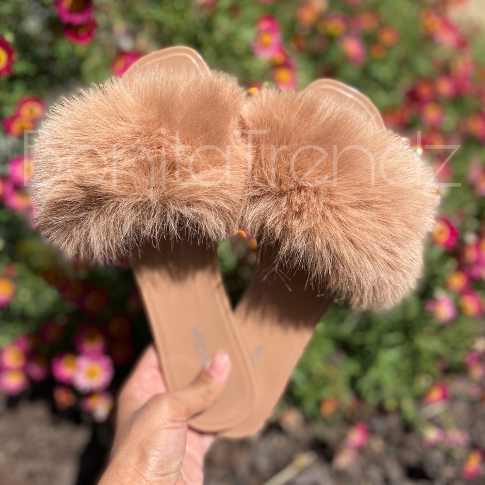 Vegan Fur Nude Slides Sandals